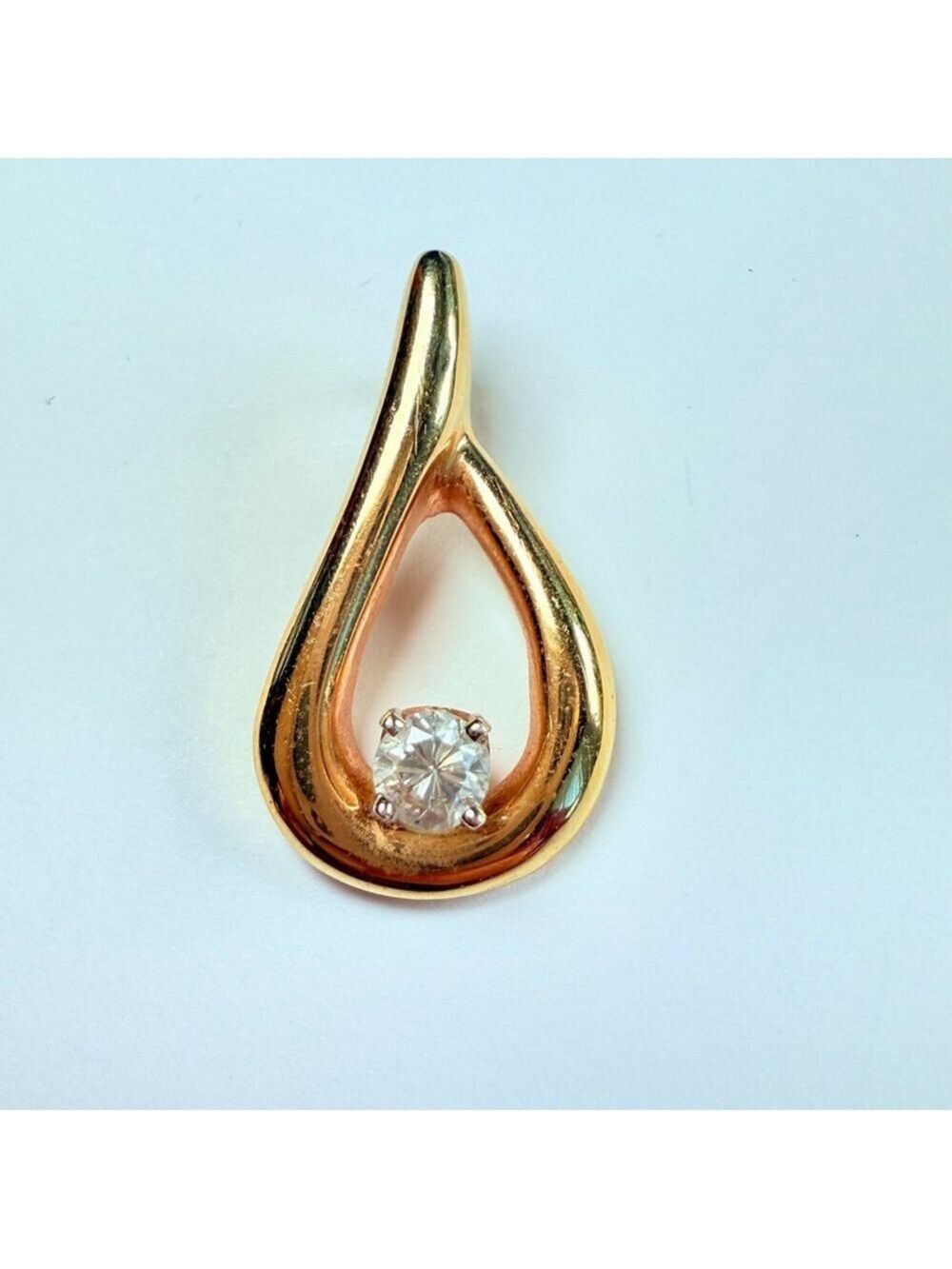 Estate 14K Solid Yellow Gold .25 CT Diamond Solitaire Vintage Pendant Necklace